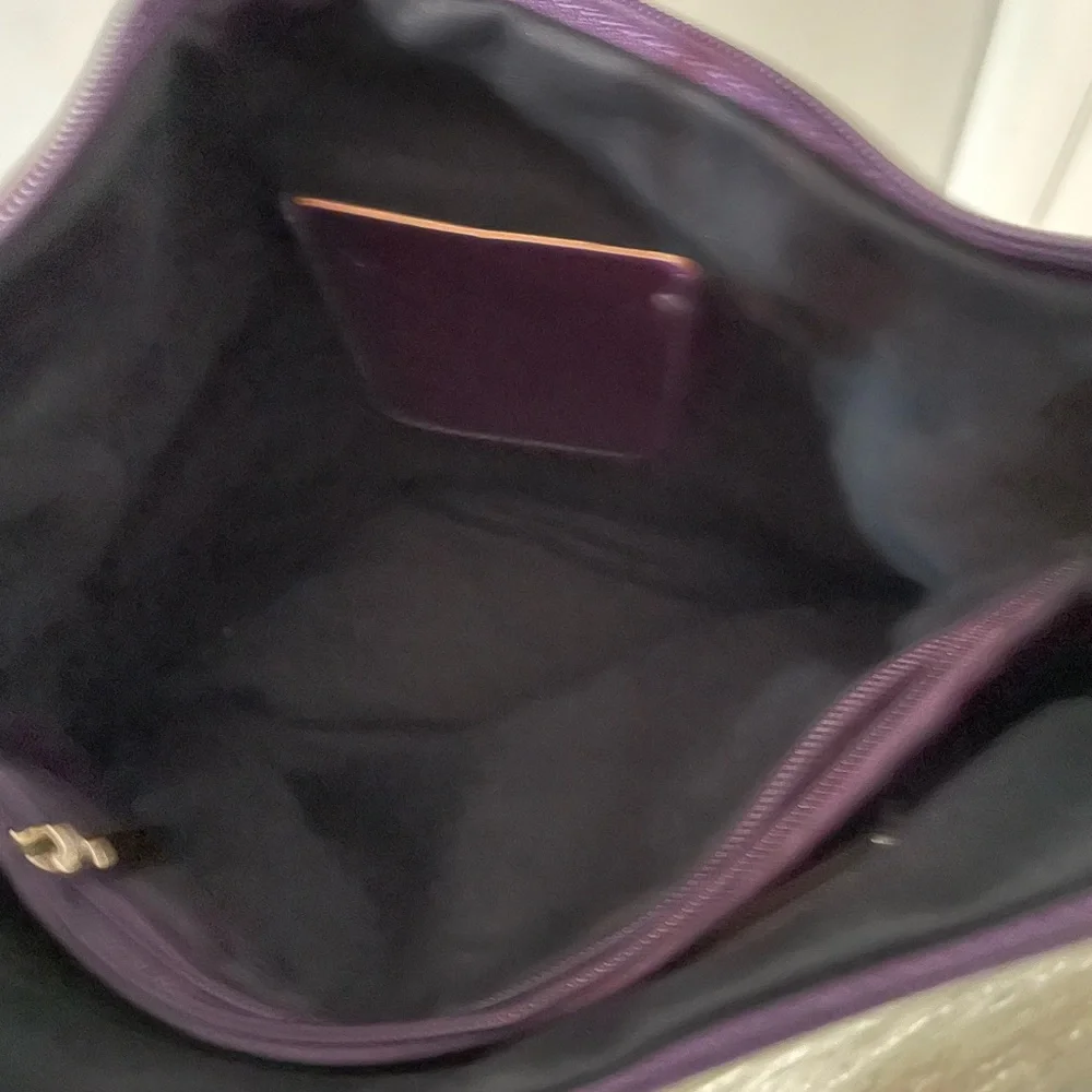 Genuine Leather Eggplant Purple Top handle bucket flat bottom Crossbody bag